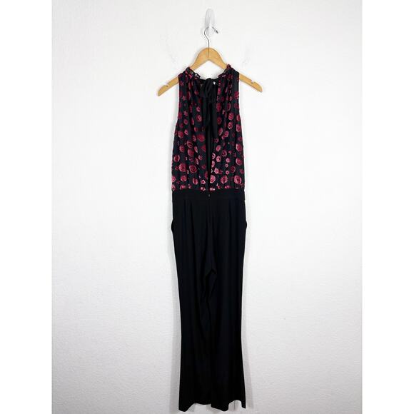 Ramy Brook Leona Floral Burnout Jumpsuit Size 0 Black Velvet Straight Leg - Picture 14 of 15